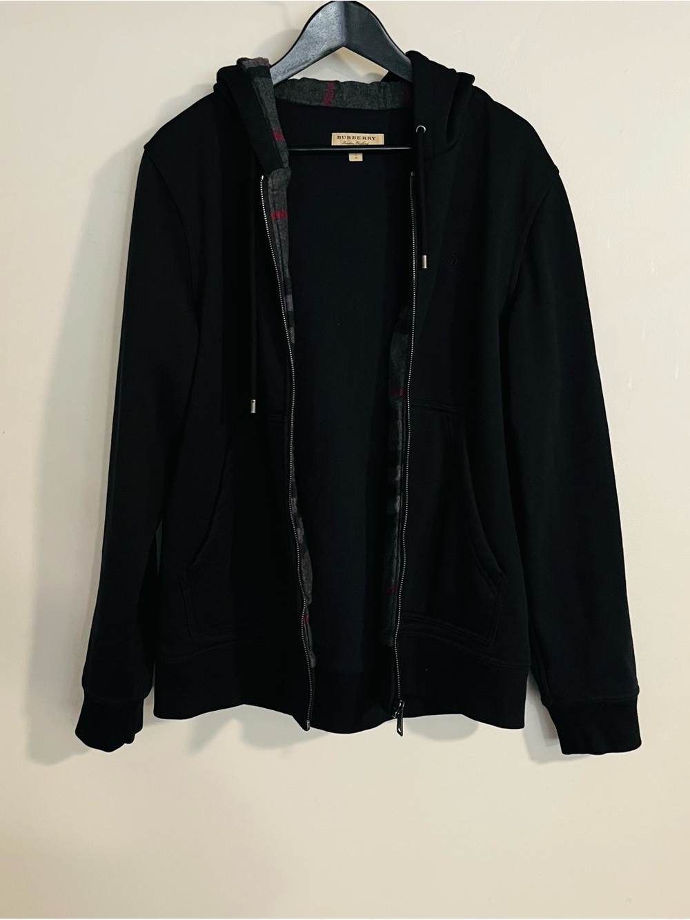 Burberry London England Men’s Classic Black Zip Up Hoodie Size L